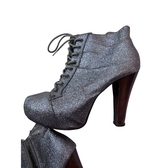 Well-Worn 00s Vibe Charlotte Russe Silver Glitter Platform Lace-Up Ankle Boots 8 - Picture 4 of 8